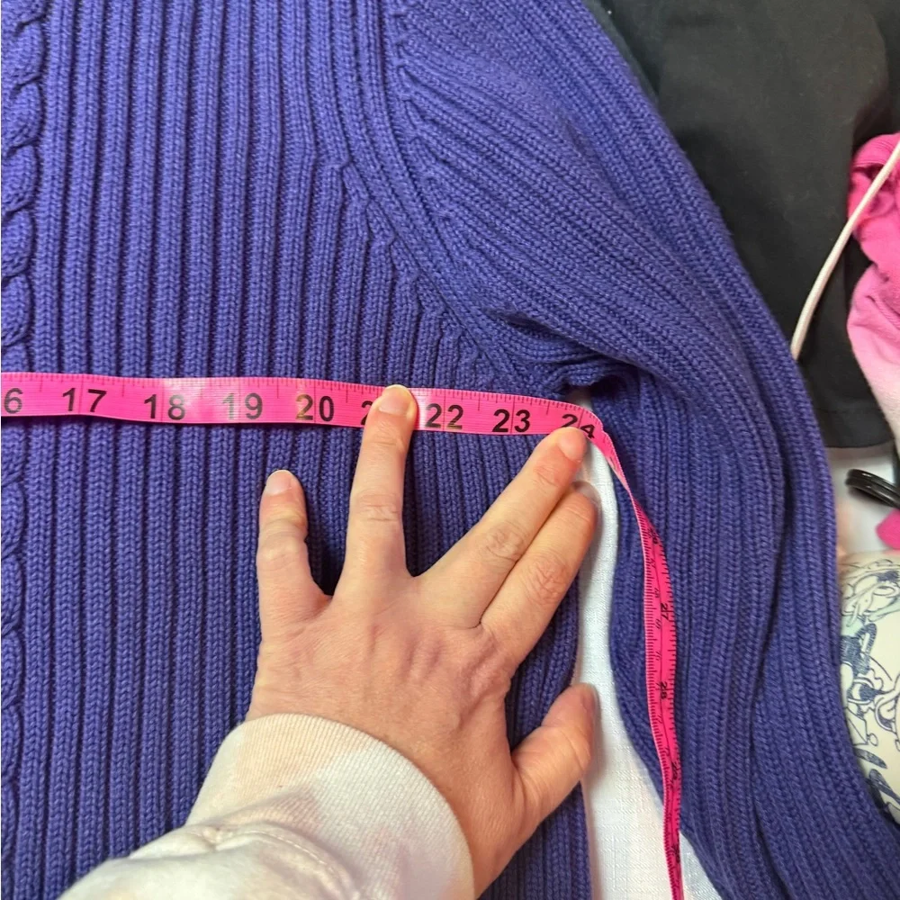 Lands' End Purple Cable Knit Full Zip Sweater Size XL